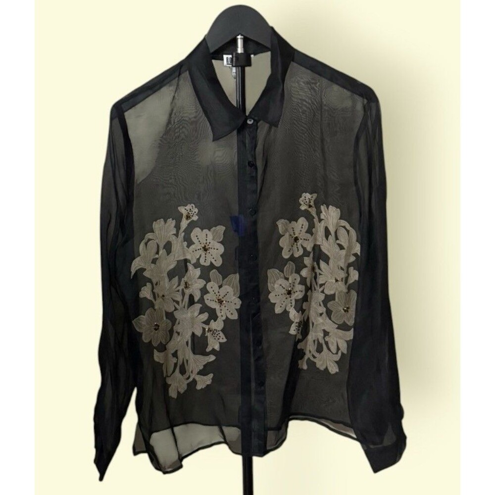 Vintage Robbie Bee Sheer Silk Embroidered Blouse Size 14 Whimsigoth Boho Chic